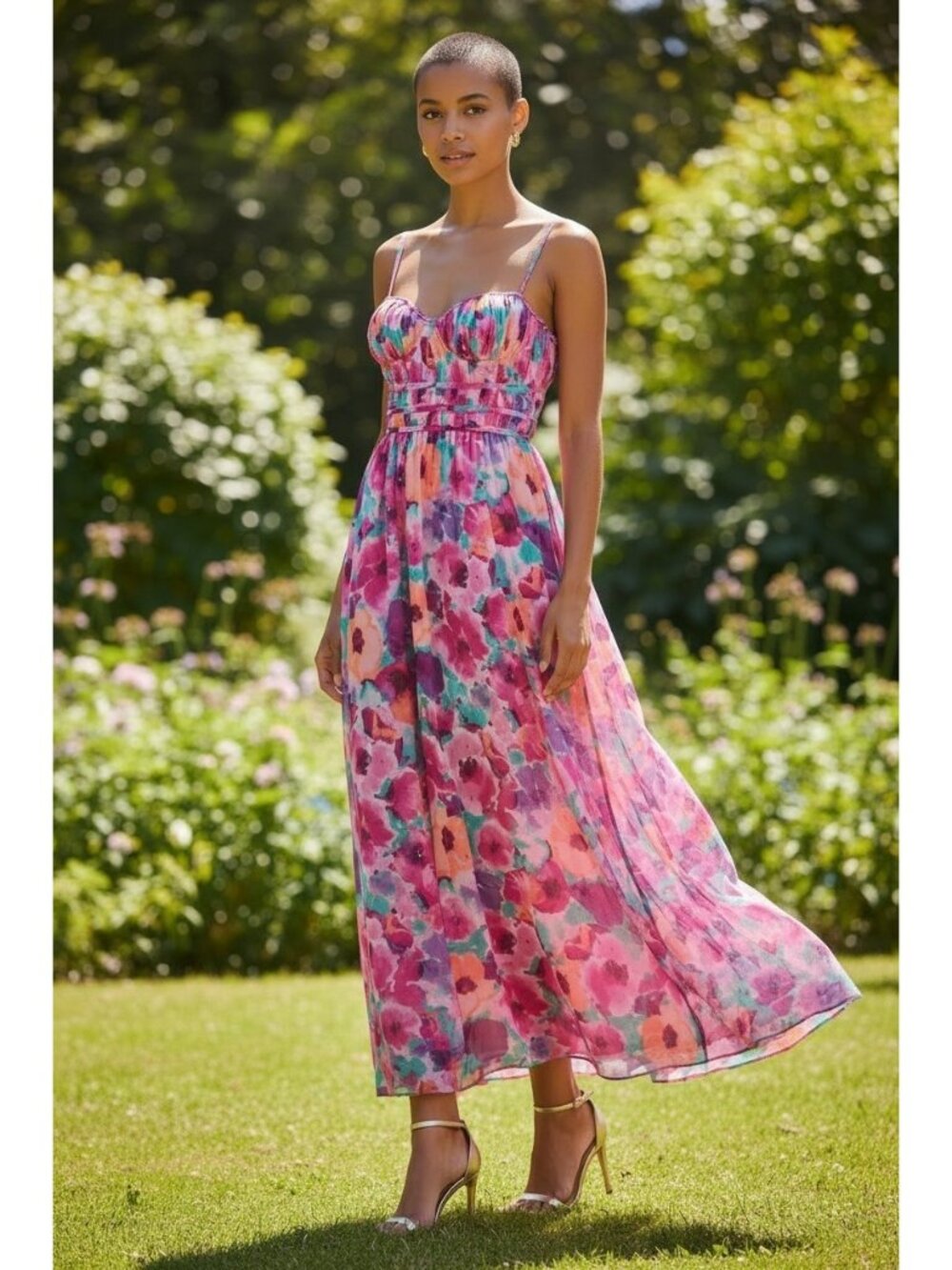 Aqua Guest Of Maxi Dress Size XXL Pink Floral Print Sweetheart Neckline Boho
